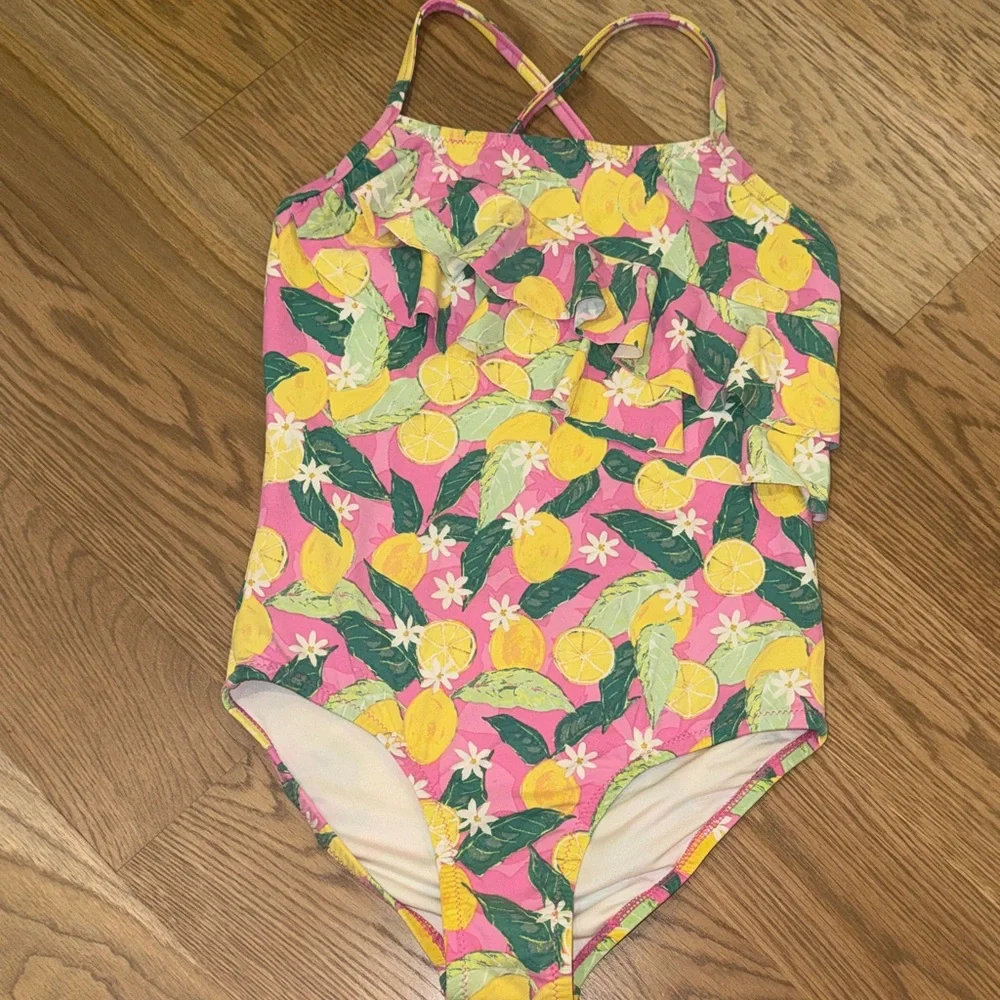 Garnet Hill Lemon Print Kids One Piece Swimsuit